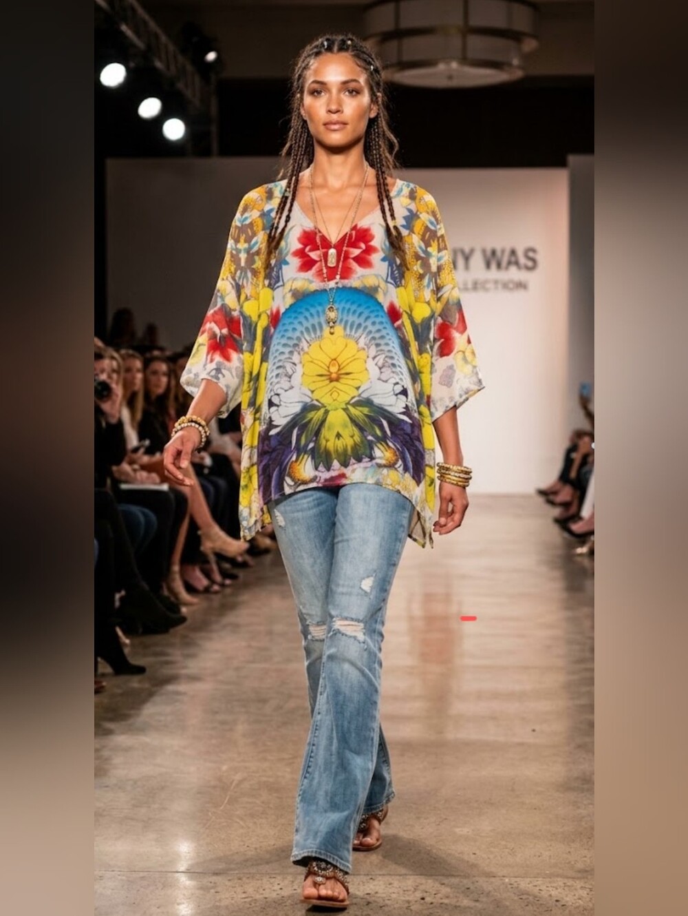 Johnny Was Floral Sheer Poncho Tunic Blouse Top Boho Vibrant​ Size XS